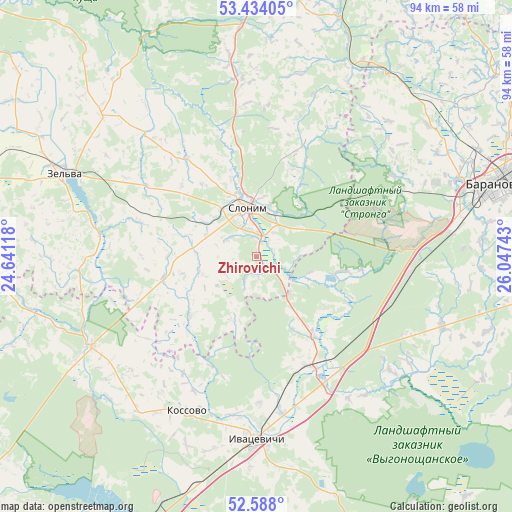 Zhirovichi on map