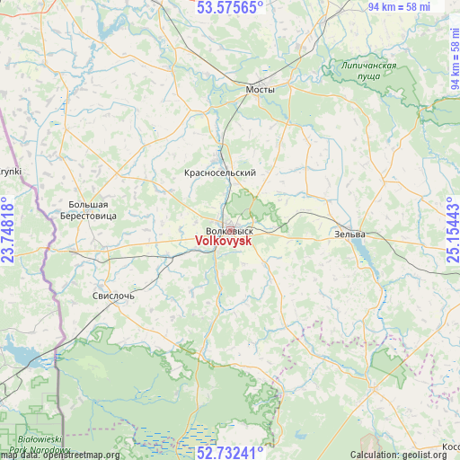 Volkovysk on map