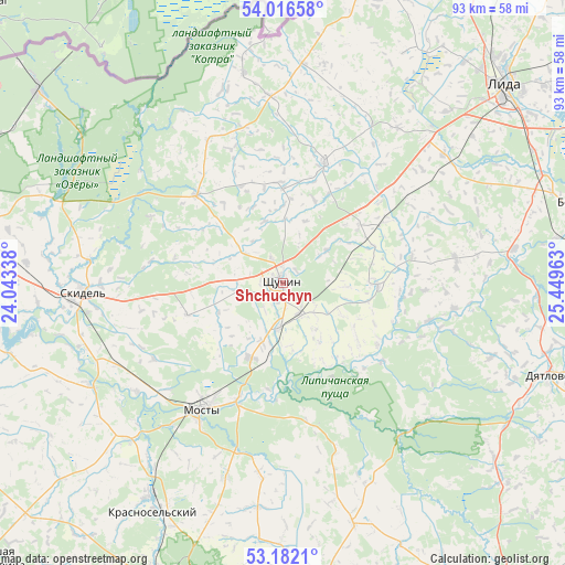 Shchuchyn on map