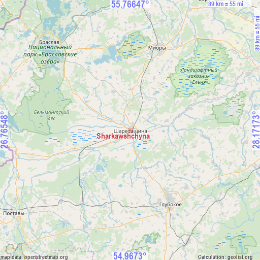 Sharkawshchyna on map