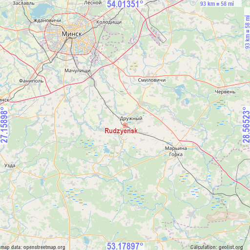 Rudzyensk on map