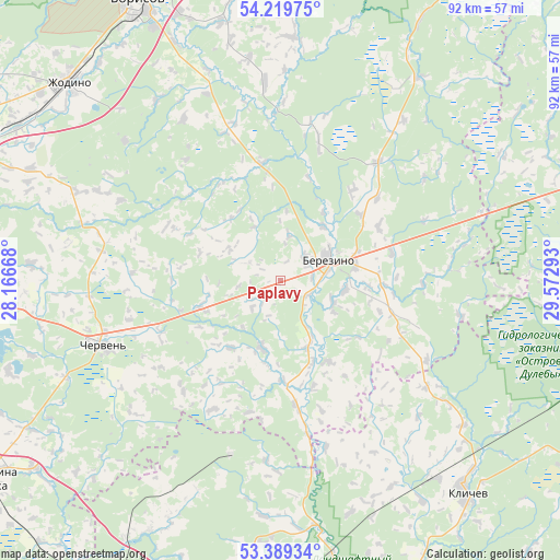 Paplavy on map