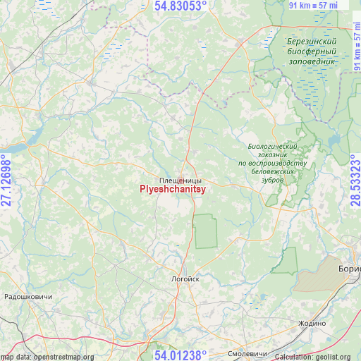 Plyeshchanitsy on map