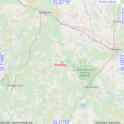 Parychy on map