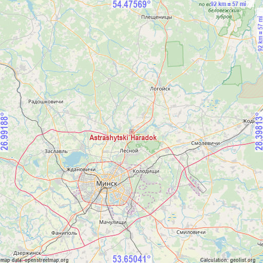 Astrashytski Haradok on map