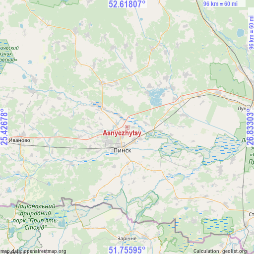 Asnyezhytsy on map