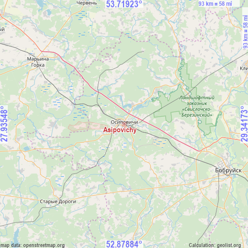 Asipovichy on map