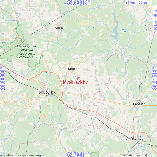 Myshkavichy on map