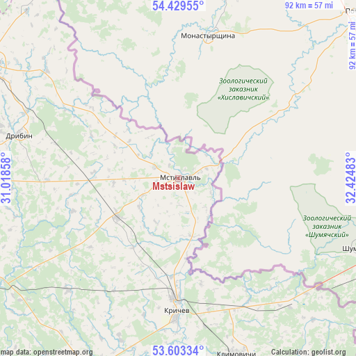 Mstsislaw on map