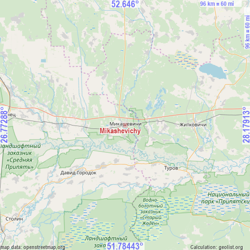 Mikashevichy on map
