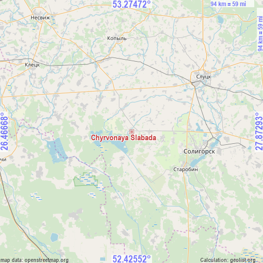 Chyrvonaya Slabada on map