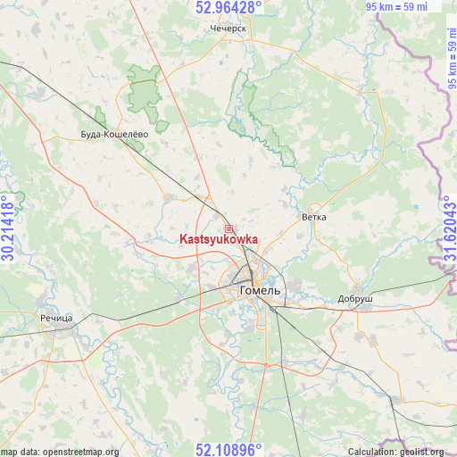 Kastsyukowka on map
