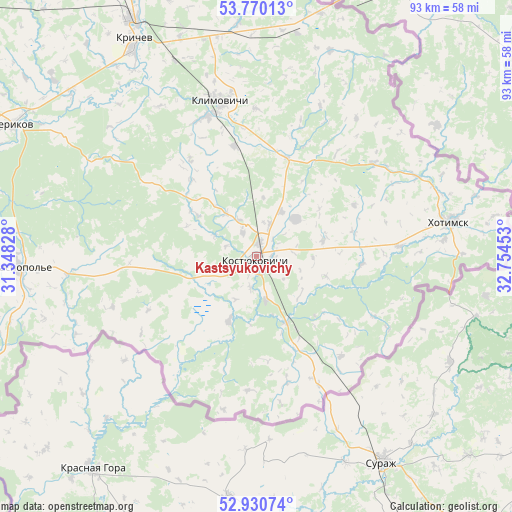 Kastsyukovichy on map