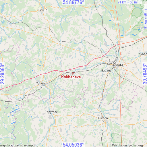 Kokhanava on map