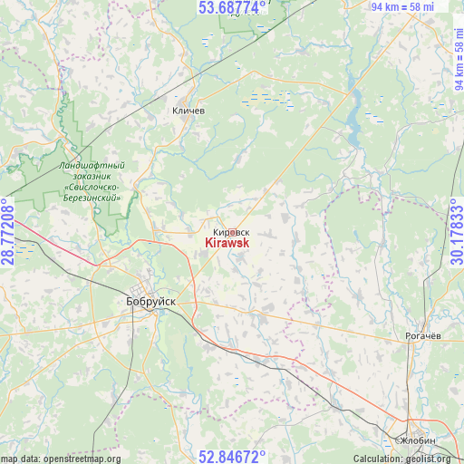 Kirawsk on map