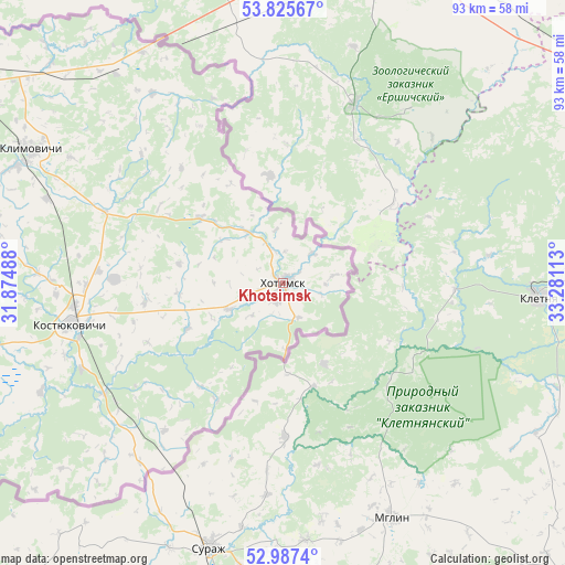 Khotsimsk on map