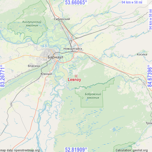 Lesnoy on map