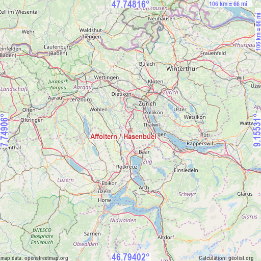 Affoltern / Hasenbüel on map