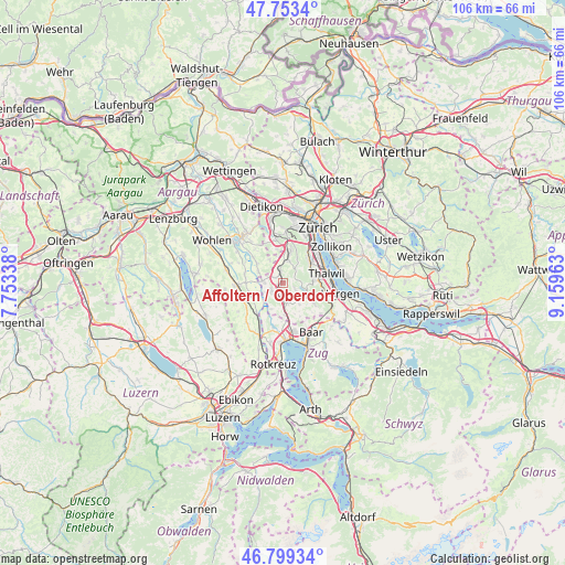 Affoltern / Oberdorf on map