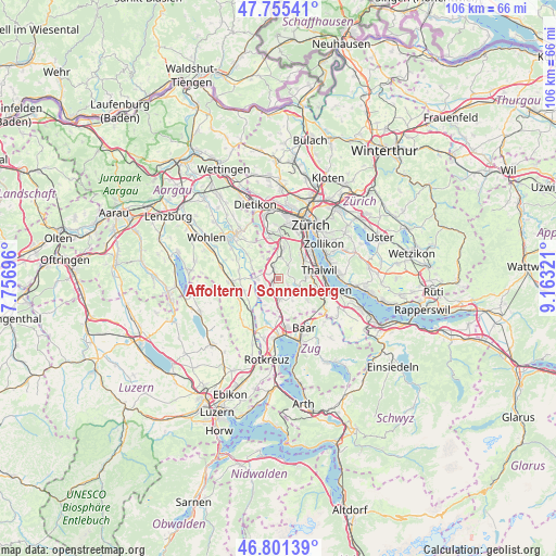 Affoltern / Sonnenberg on map