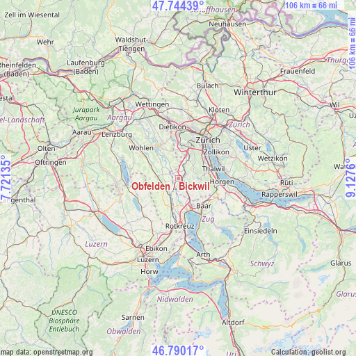 Obfelden / Bickwil on map