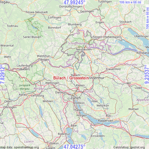 Bülach / Grossstein on map
