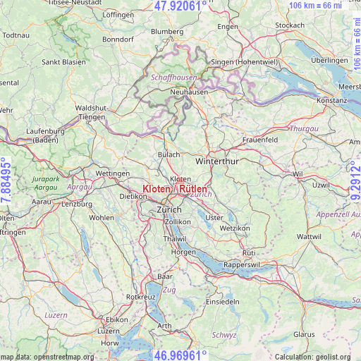 Kloten / Rütlen on map