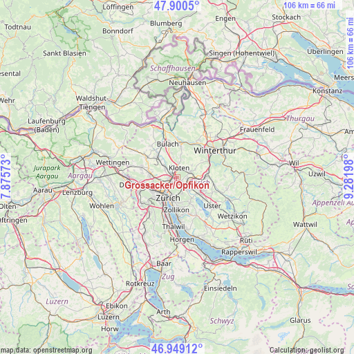 Grossacker/Opfikon on map