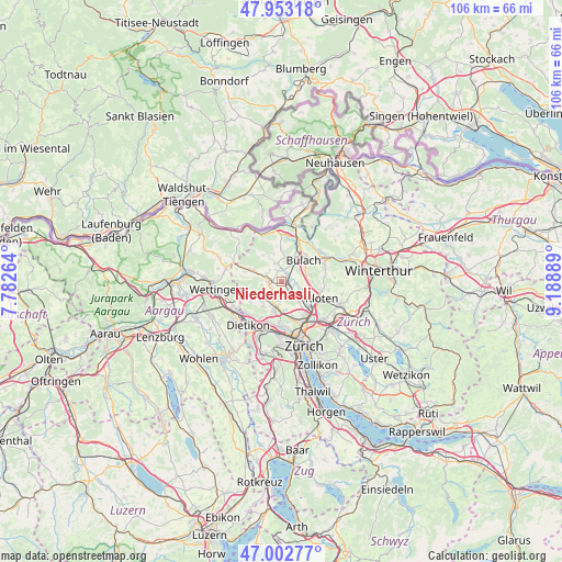 Niederhasli on map