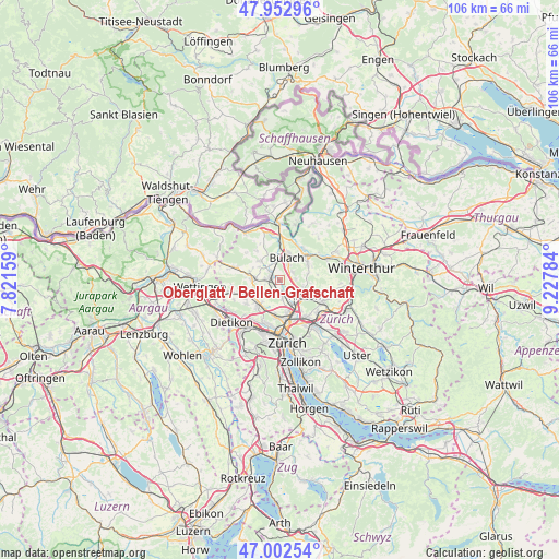 Oberglatt / Bellen-Grafschaft on map