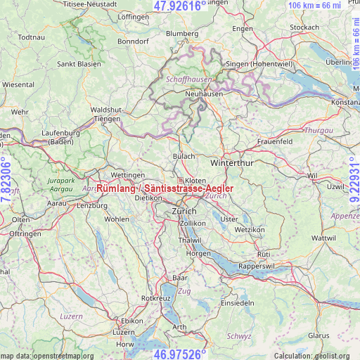 Rümlang / Säntisstrasse-Aegler on map