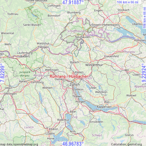 Rümlang / Huebacher on map