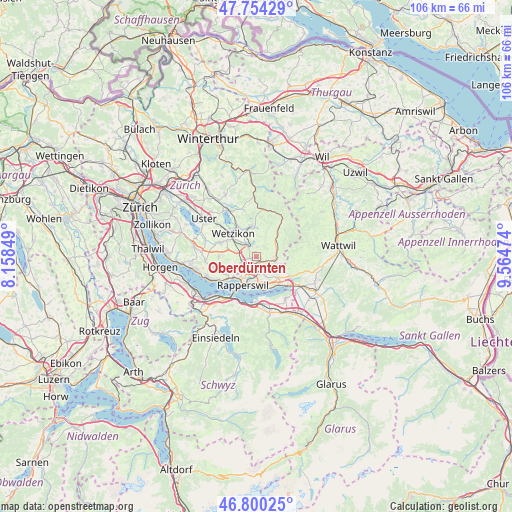 Oberdürnten on map