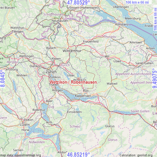 Wetzikon / Robenhausen on map