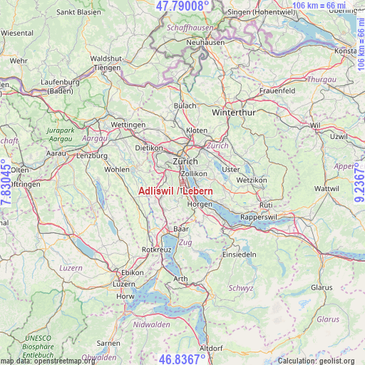 Adliswil / Lebern on map