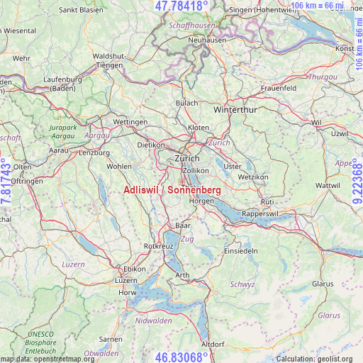 Adliswil / Sonnenberg on map