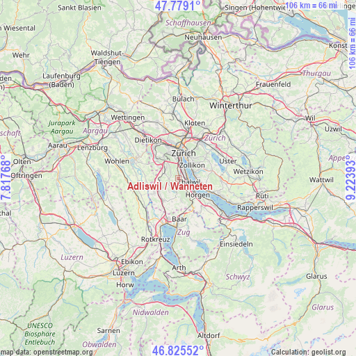 Adliswil / Wanneten on map
