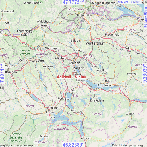 Adliswil / Sihlau on map