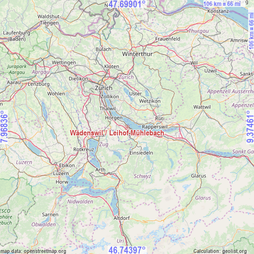 Wädenswil / Leihof-Mühlebach on map