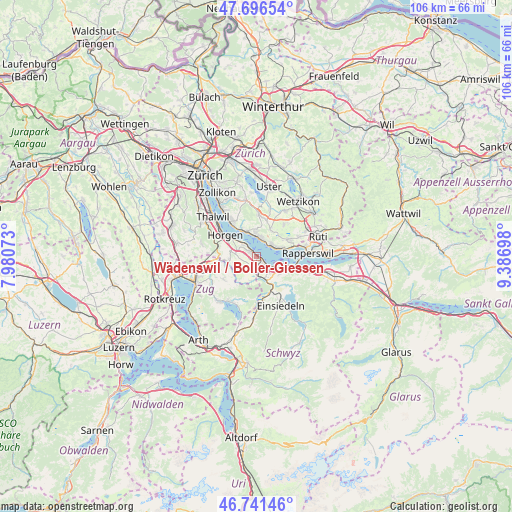 Wädenswil / Boller-Giessen on map
