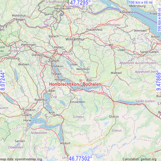 Hombrechtikon / Bochslen on map