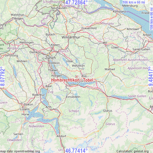 Hombrechtikon / Tobel on map