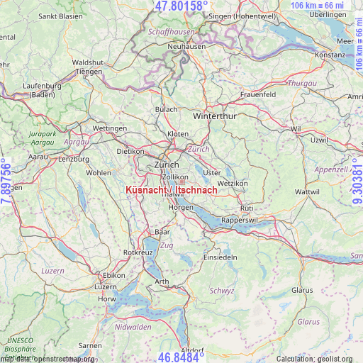 Küsnacht / Itschnach on map