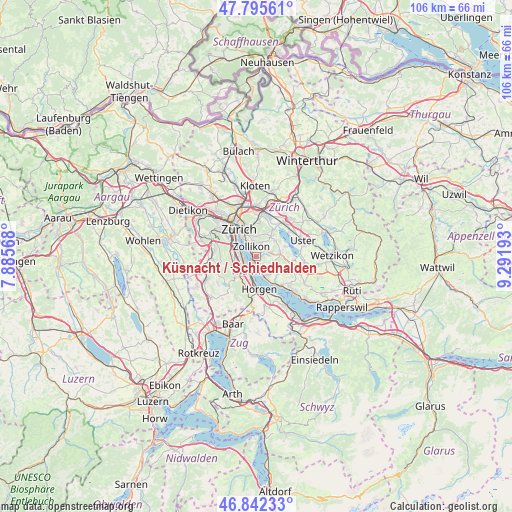 Küsnacht / Schiedhalden on map