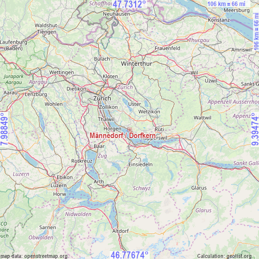 Männedorf / Dorfkern on map