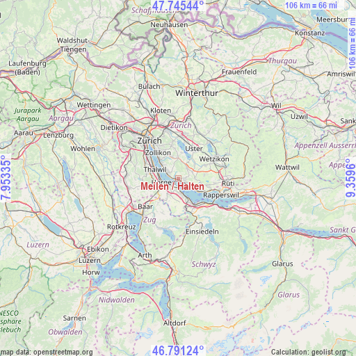 Meilen / Halten on map