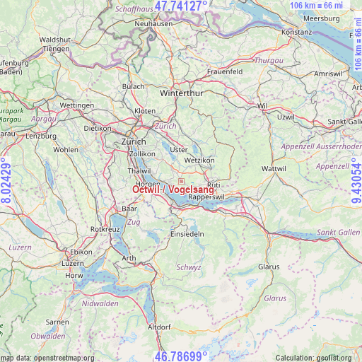 Oetwil / Vogelsang on map