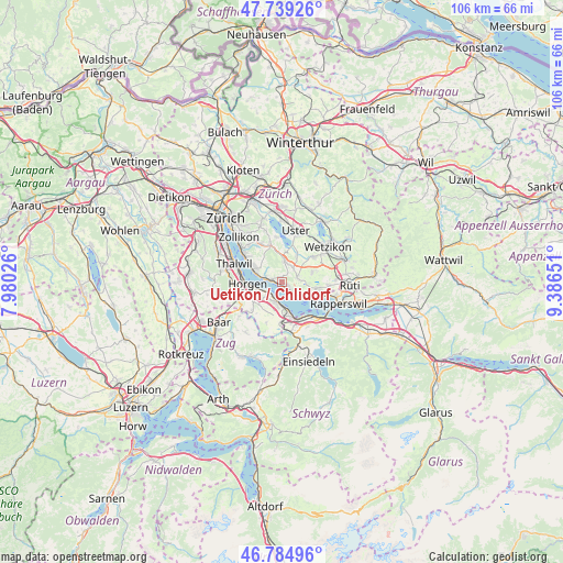 Uetikon / Chlidorf on map