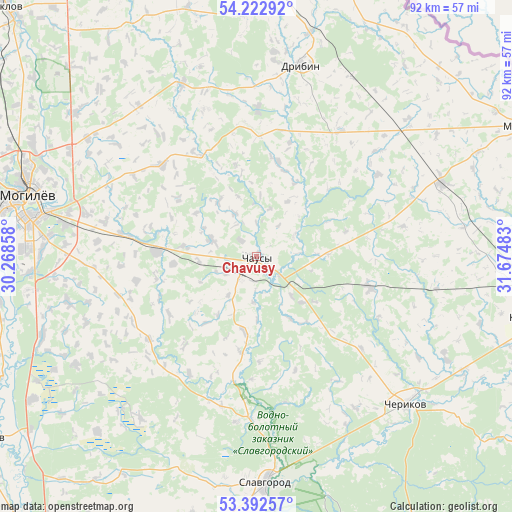 Chavusy on map