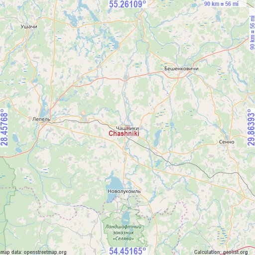 Chashniki on map